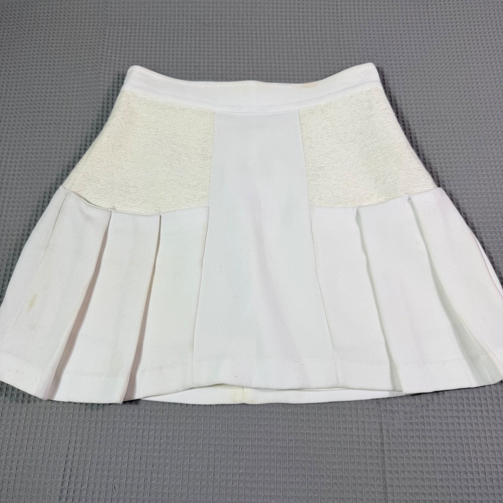 Alice + Olivia Mini Skirt 0 White Pleated Tweed Panel collegiate schoolgirl Prep